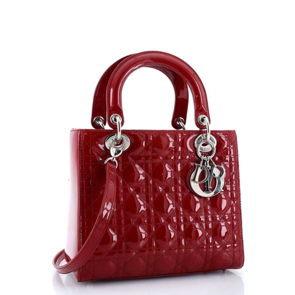 Christian Dior Lady Dior Bag Cannage Quilt Patent Medium Red - Picture 2 of 7